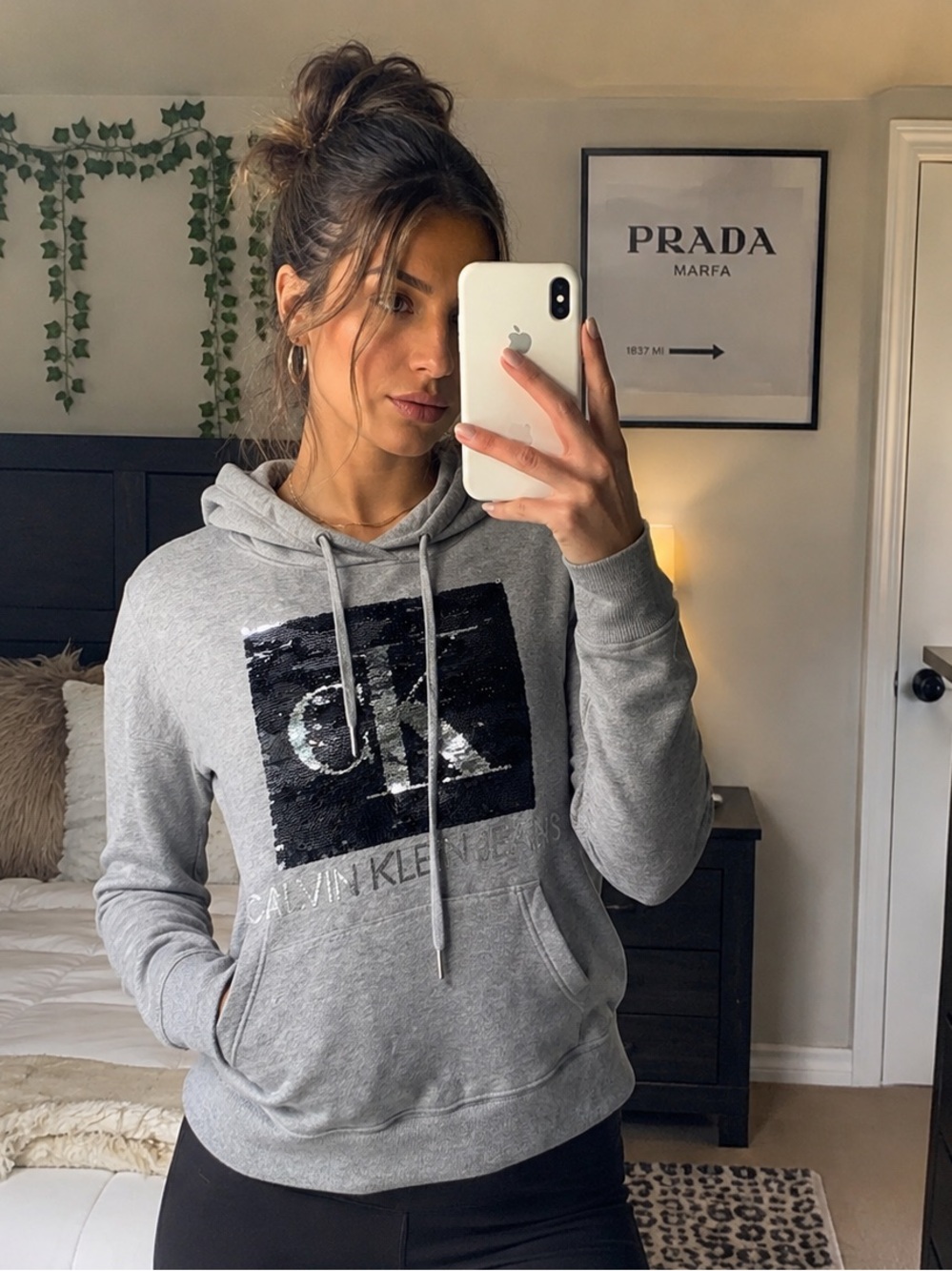 Calvin Klein Jeans Hoodie black & silver Sequins y2k bling streetwear